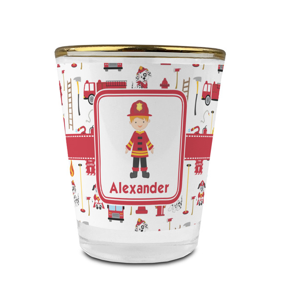 Firefighter Character Glass Shot Glass - With gold rim - FRONT
