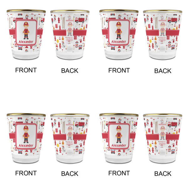 Firefighter Character Glass Shot Glass - with gold rim - Set of 4 - APPROVAL