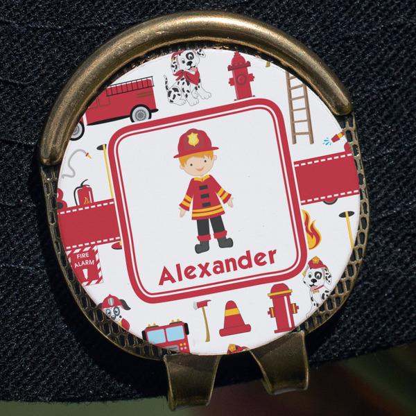 Firefighter Character Golf Ball Marker Hat Clip - Gold - Close Up