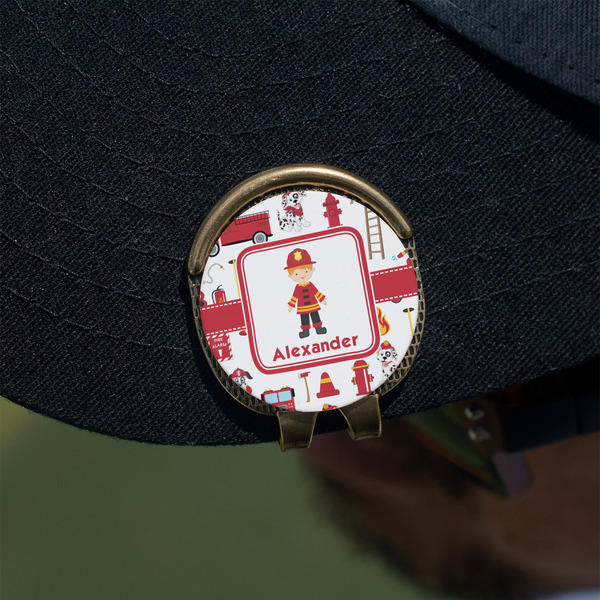 Firefighter Character Golf Ball Marker Hat Clip - Gold - On Hat