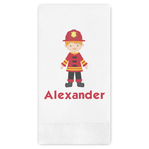 Custom Firefighter Character Guest Napkins - Full Color - Embossed Edge (Personalized)