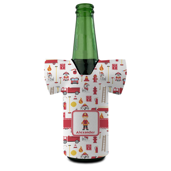 Firefighter Character Jersey Bottle Cooler - FRONT (on bottle)