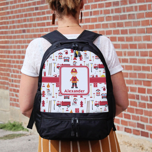 Firefighter Character Large Backpack - Black - On Back