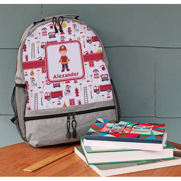 Firefighter Character Large Backpack - Gray - On Desk
