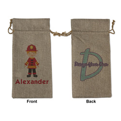 Firefighter Character Large Burlap Gift Bag - Front & Back (Personalized)
