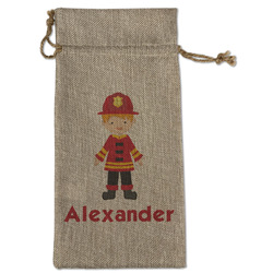 Firefighter Character Large Burlap Gift Bag - Front (Personalized)