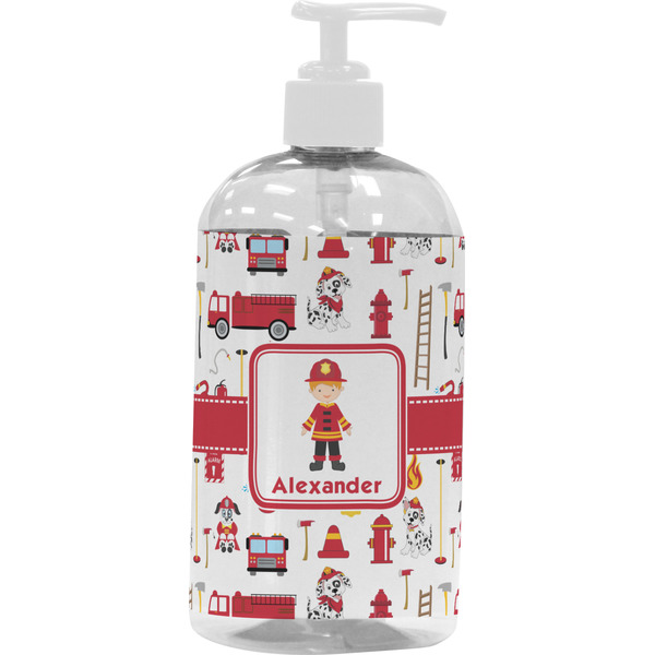 Custom Firefighter Character Plastic Soap / Lotion Dispenser (16 oz - Large - White) (Personalized)