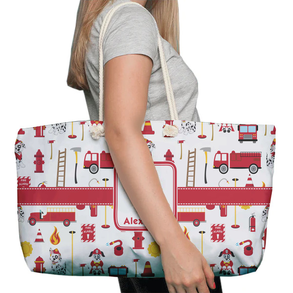 Firefighter Character Large Rope Tote Bag - In Context View