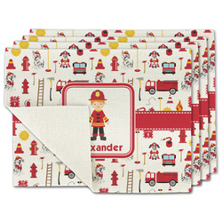 Firefighter Character Single-Sided Linen Placemat - Set of 4 w/ Name or Text