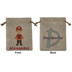 Firefighter Character Medium Burlap Gift Bag - Front & Back (Personalized)