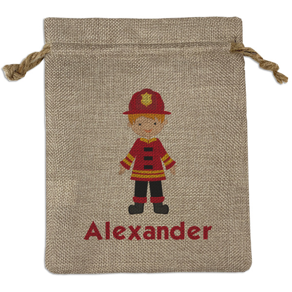 Custom Firefighter Character Burlap Gift Bag (Personalized)