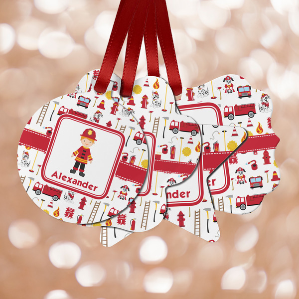 Custom Firefighter Character Metal Ornaments - Double Sided w/ Name or Text