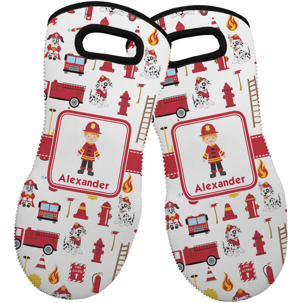 Custom Firefighter Character Neoprene Oven Mitts - Set of 2 w/ Name or Text