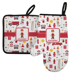 Firefighter Character Left Oven Mitt & Pot Holder Set w/ Name or Text