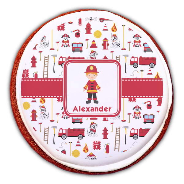 Firefighter Character Printed Icing Circle - Large - On Cookie