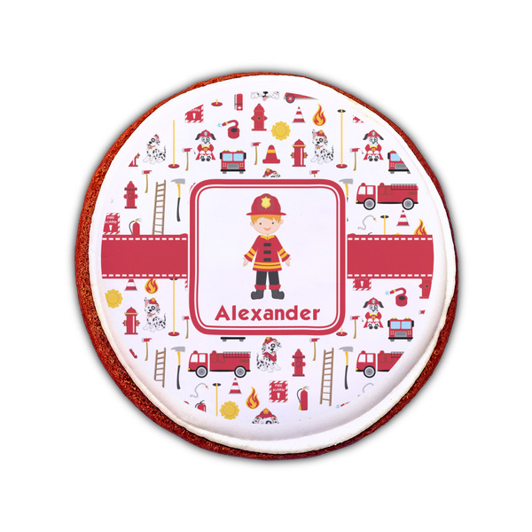 Firefighter Character Printed Icing Circle - Small - On Cookie