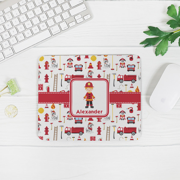 Firefighter Character Rectangular Mouse Pad - LIFESTYLE 2