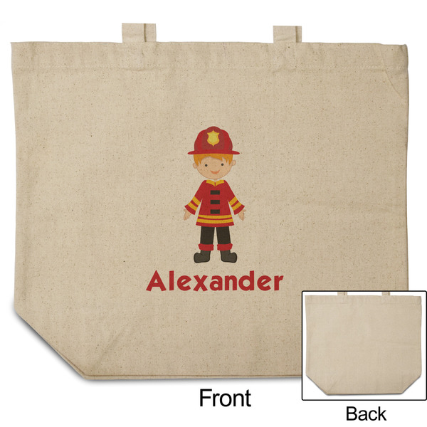 Firefighter Character Reusable Cotton Grocery Bag - Front & Back View