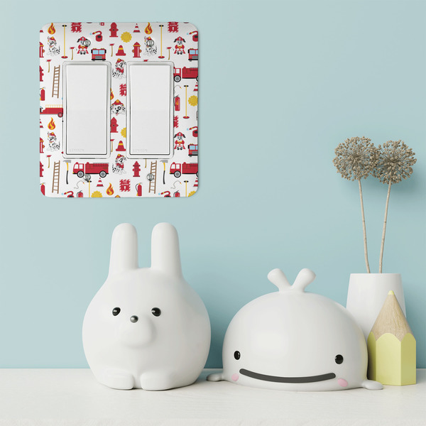 Firefighter Character Rocker Light Switch Covers - Double - IN CONTEXT