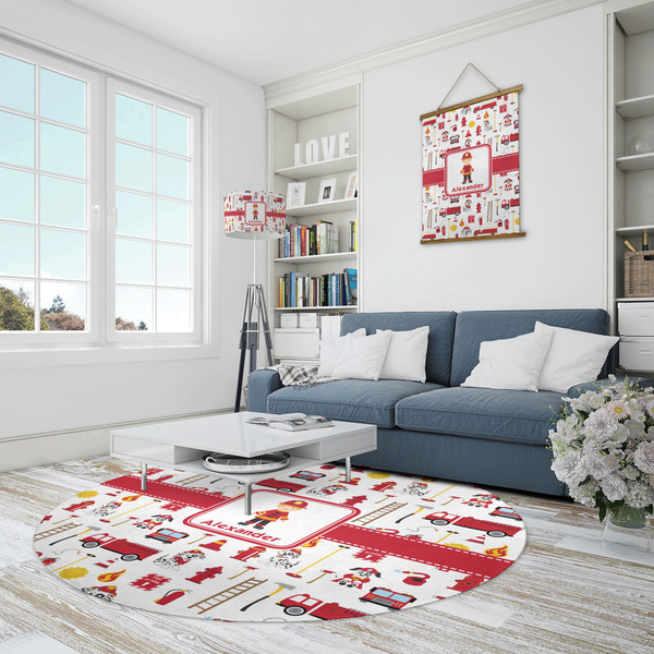 Firefighter Character Round Area Rug - IN CONTEXT