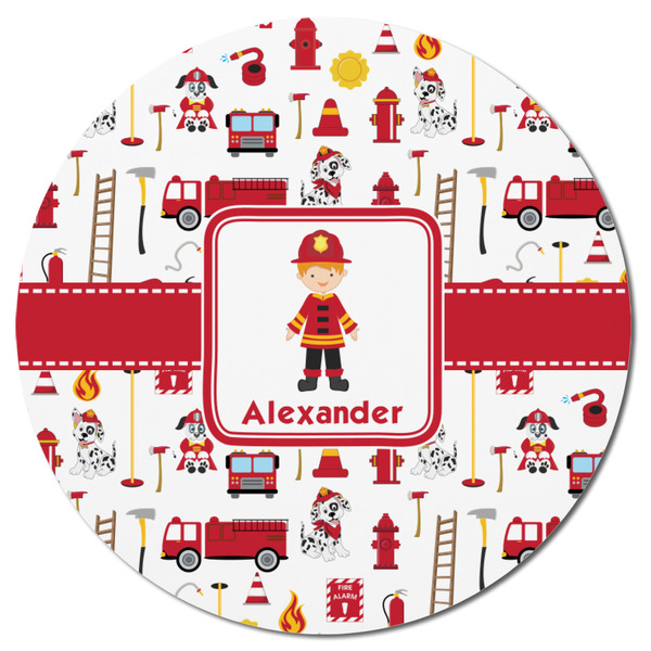Firefighter Character Round Fridge Magnet - FRONT