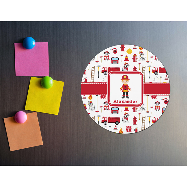 Firefighter Character Round Fridge Magnet - LIFESTYLE