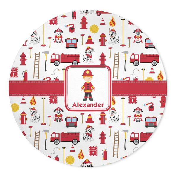 Custom Firefighter Character 5' Round Indoor Area Rug (Personalized)