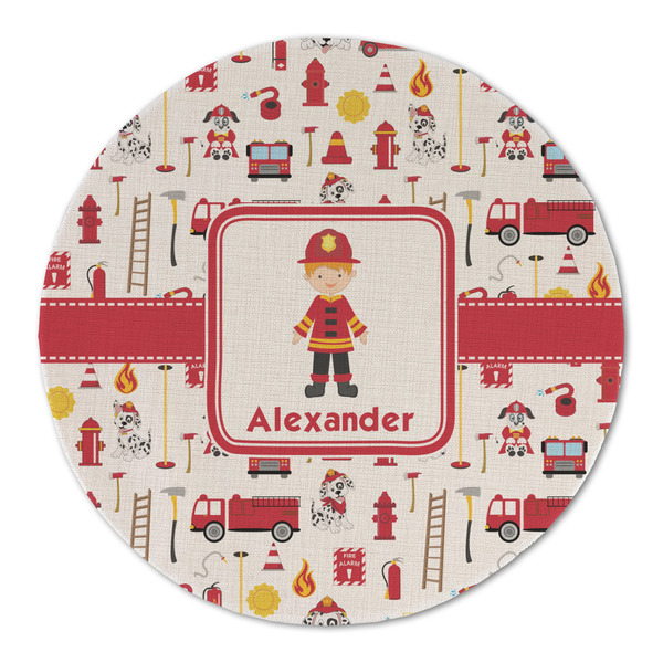 Firefighter Character Round Linen Placemats - FRONT (Double Sided)