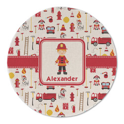 Firefighter Character Round Linen Placemat - Single Sided (Personalized)