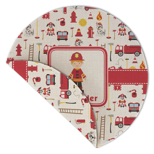 Firefighter Character Round Linen Placemats - Front (folded corner double sided)