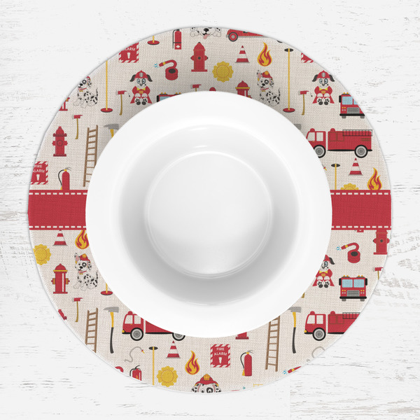 Firefighter Character Round Linen Placemats - LIFESTYLE (single)