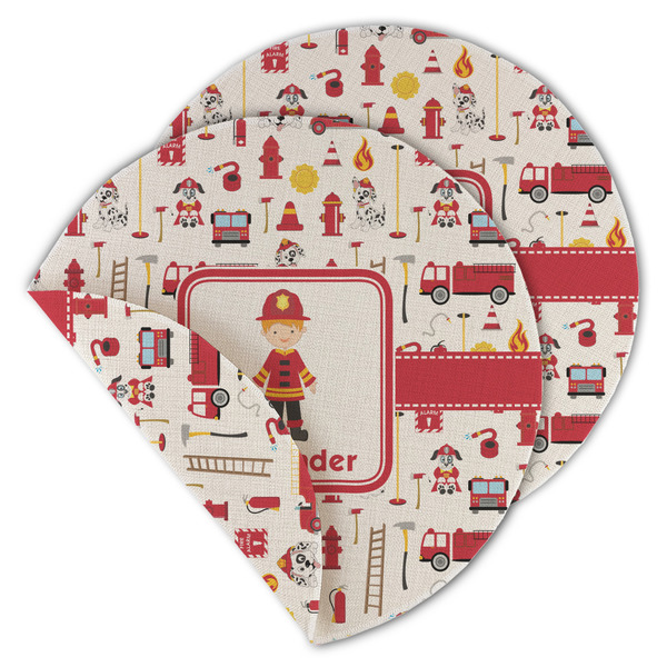 Custom Firefighter Character Round Linen Placemat - Double Sided (Personalized)