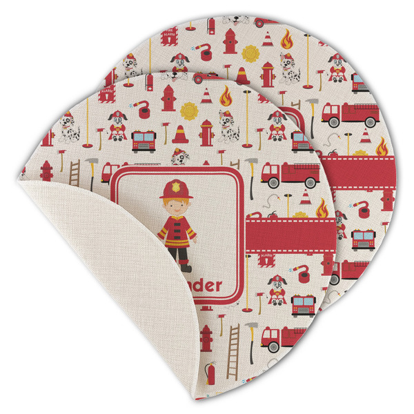 Custom Firefighter Character Round Linen Placemat - Single Sided - Set of 4 (Personalized)