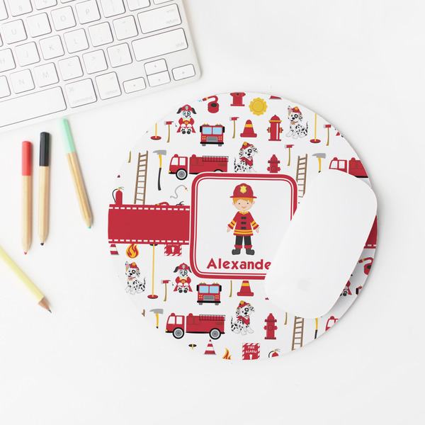 Firefighter Character Round Mousepad - LIFESTYLE 2