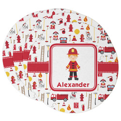 Firefighter Character Round Paper Coasters w/ Name or Text