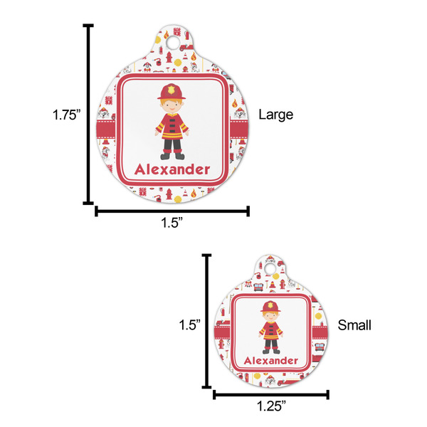 Firefighter Character Round Pet ID Tag - Large - Comparison Scale