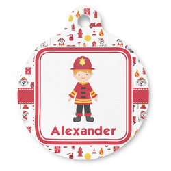 Firefighter Character Round Pet ID Tag - Large (Personalized)