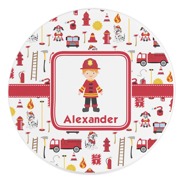 Custom Firefighter Character Round Stone Trivet (Personalized)