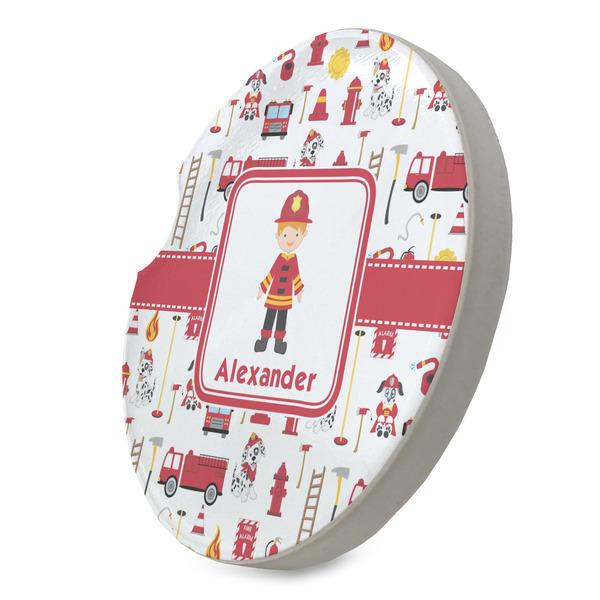 Firefighter Character Sandstone Car Coaster - STANDING ANGLE