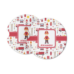 Firefighter Character Sandstone Car Coasters - Set of 2 (Personalized)