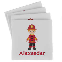 Firefighter Character Absorbent Stone Coasters - Set of 4 (Personalized)