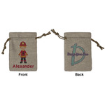 Firefighter Character Small Burlap Gift Bag - Front & Back (Personalized)