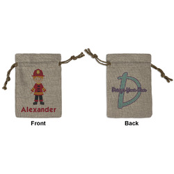Firefighter Character Small Burlap Gift Bag - Front & Back (Personalized)