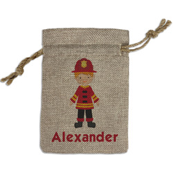 Firefighter Character Small Burlap Gift Bag - Front (Personalized)