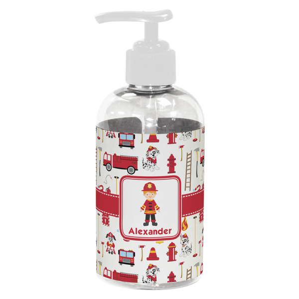 Custom Firefighter Character Plastic Soap / Lotion Dispenser (8 oz - Small - White) (Personalized)