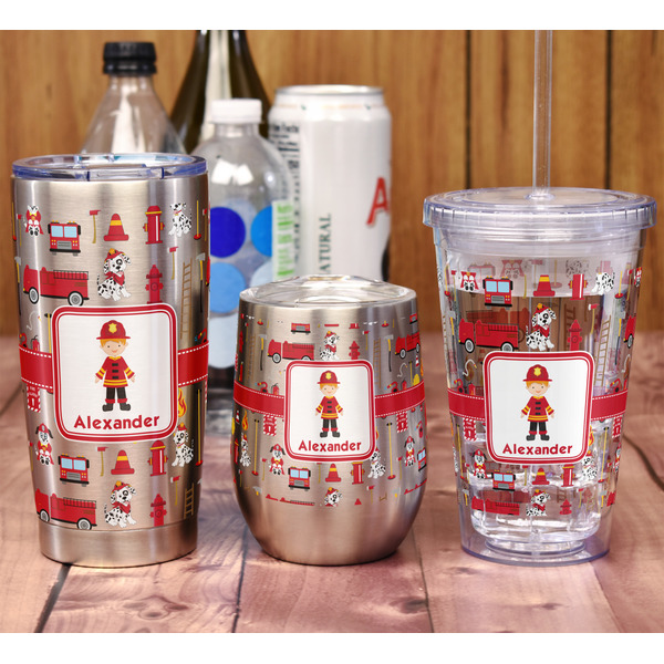 Firefighter Character Stemless Wine Tumbler - Full Print - In Context