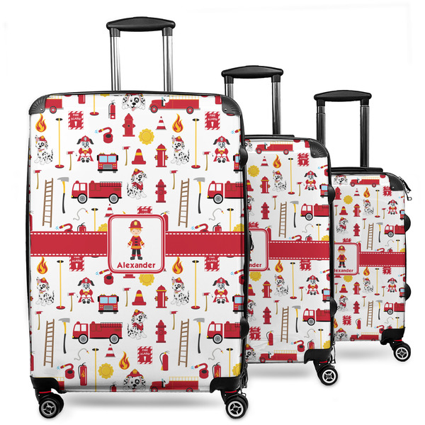 Custom Firefighter Character 3 Piece Luggage Set - 20" Carry On, 24" Medium Checked, 28" Large Checked (Personalized)