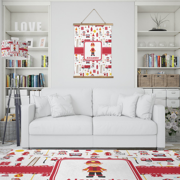 Firefighter Character Wall Hanging Tapestry - Portrait - IN CONTEXT