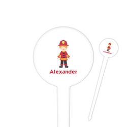 Firefighter Character 4" Round Plastic Food Picks - White - Single Sided (Personalized)