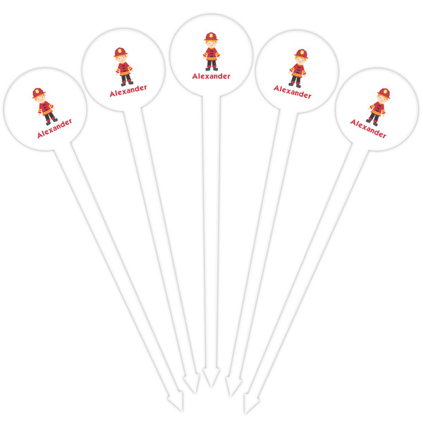 Firefighter Character White Plastic 4" Food Pick - Round - Fan View